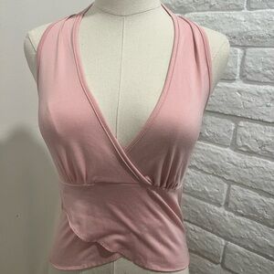 Elegant Pink V-Neck Crop Halter Top